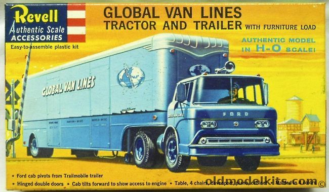 Revell 1/87 Global Van Lines Tractor And Trailer - Ford C-800 Tilt Cab - With Furniture Load, T6018-98 plastic model kit